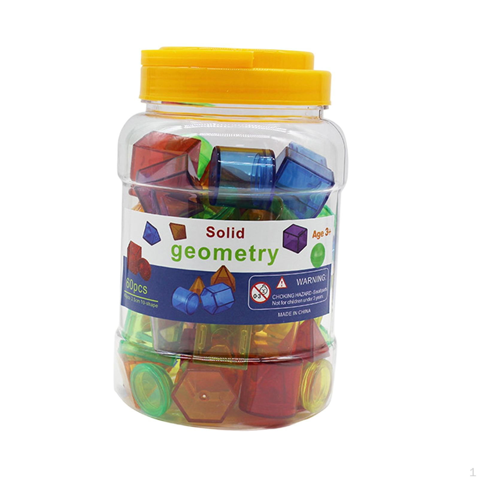 

60Pcs 3D Shapes Shape Blocks Educational Color Cognition Math Manipulative with Storage Jar for
