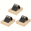 3Pcs Rectangle Wood Earring Display Stands with Slanted Iron Coverd with PU Holder for Single Pair Earring Showing