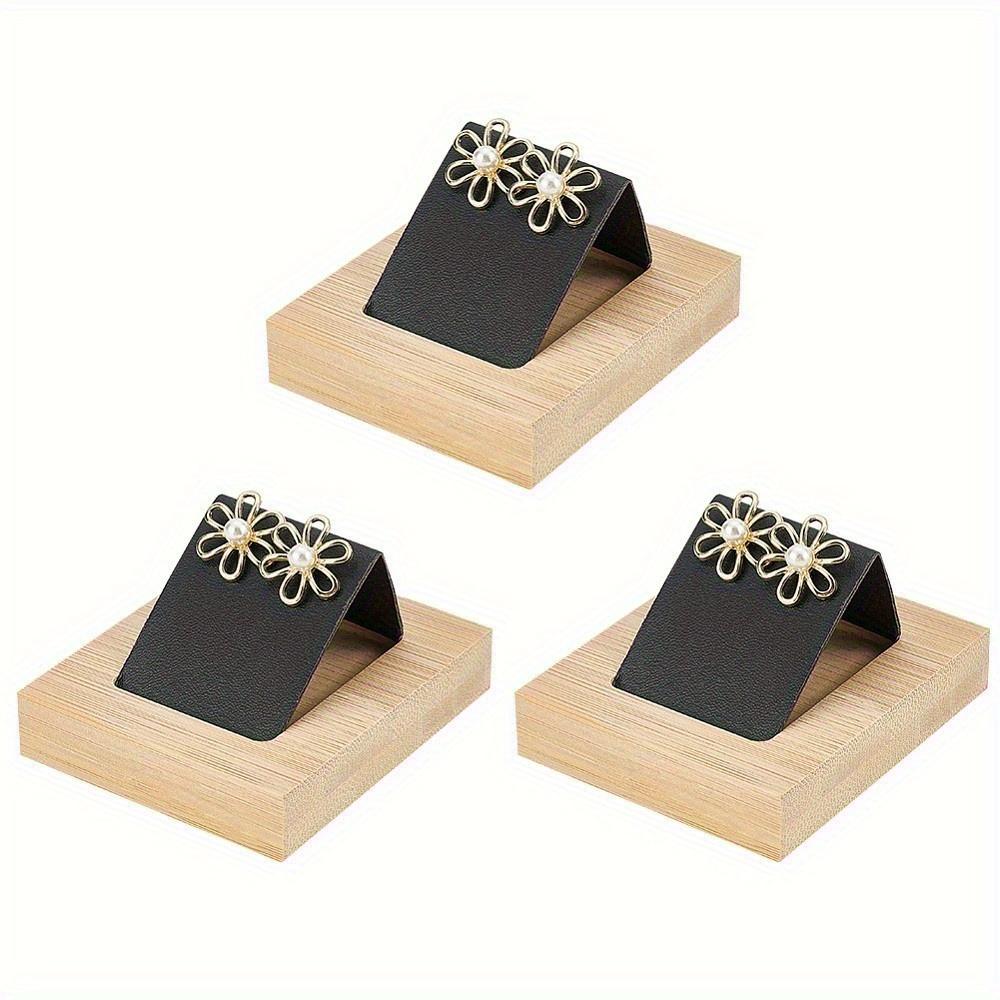 3Pcs Rectangle Wood Earring Display Stands with Slanted Iron Coverd with PU Holder for Single Pair Earring Showing