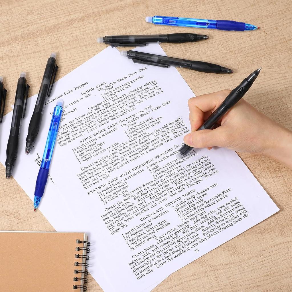 12pack Eraseable Pens, 0.5mm Click Fine Point Retractable Erasable Gel Pens Stationery Supplies for Writing Completing Sudoku Crossword Puzzles