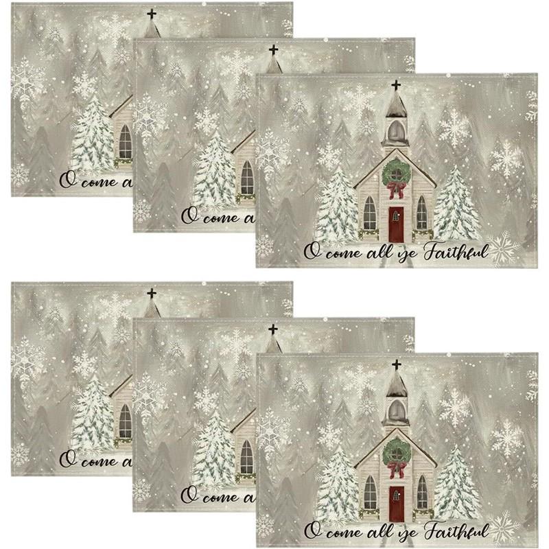 New Christmas Linen Square Placemat - Festive Party Tablecloth Decor, Beautify Coffee Table Mat.