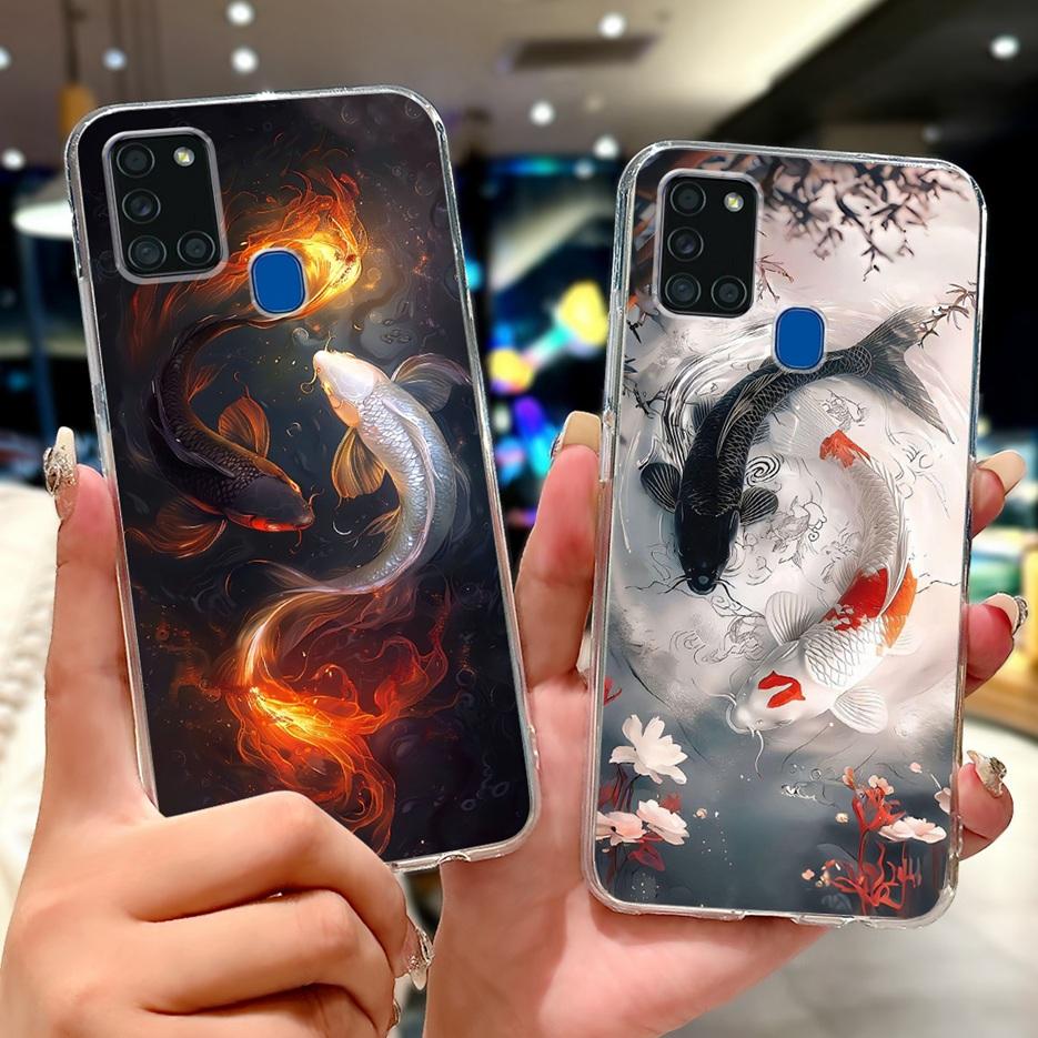 For Samsung Galaxy A21S Case SM-A217F Cute Lucky Koi Painted Cover Soft Slim Phone Case For Samsung A21s A217F Back Cover Bumper