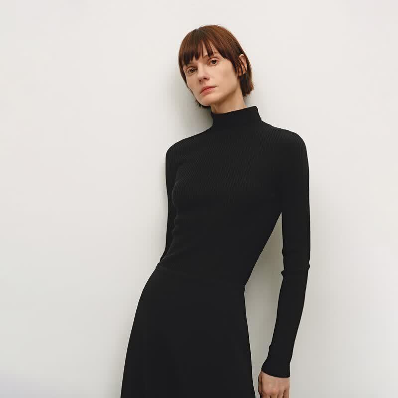 OVV Women s Ribbed High-Neck Merino Wool Sweater S