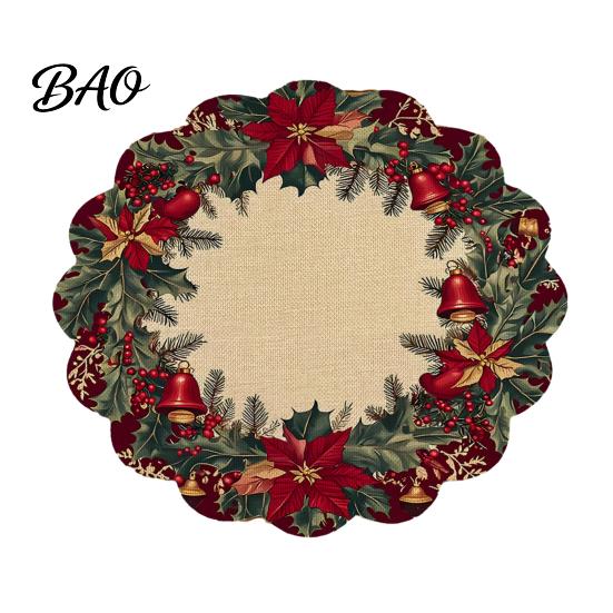 Tapis de Table Rond Antidérapant Décoration de Cuisine Motif Festif de Noël 14 Pouces Protecteur de Table Anti-Taches Résistant à la Chaleur Pad d'Isolation de Table