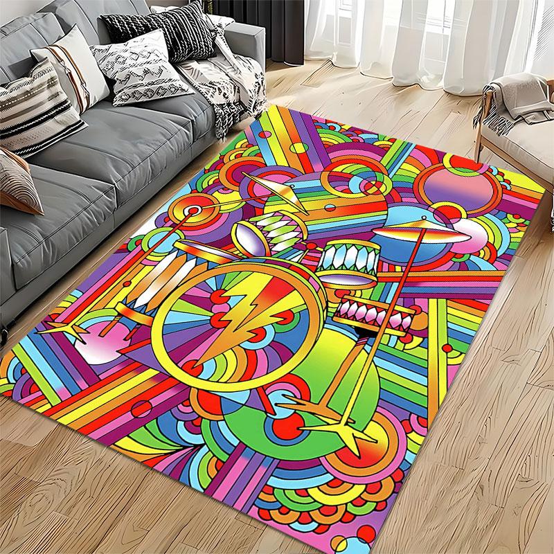 Colorful Retro Drum Set Design suitable as a non-slip mat for the living room or bedroom sofa