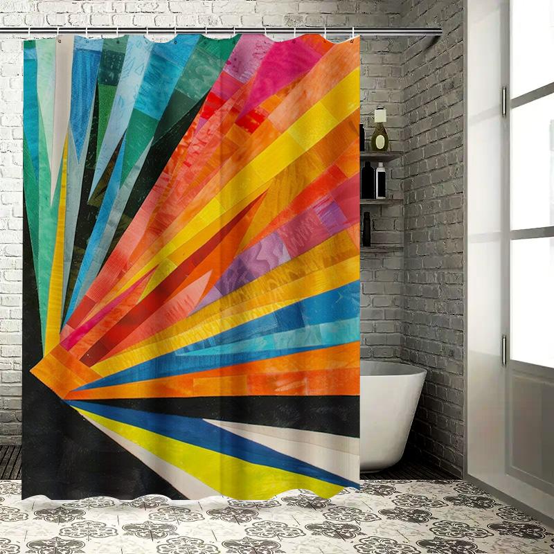 

Modern Colorful Bathtub Shower Curtain Decorations For Bathroom Home Decoration Supplies Multicolor Striped Print With Hooks Set W60H190(CM)-1 Pcs