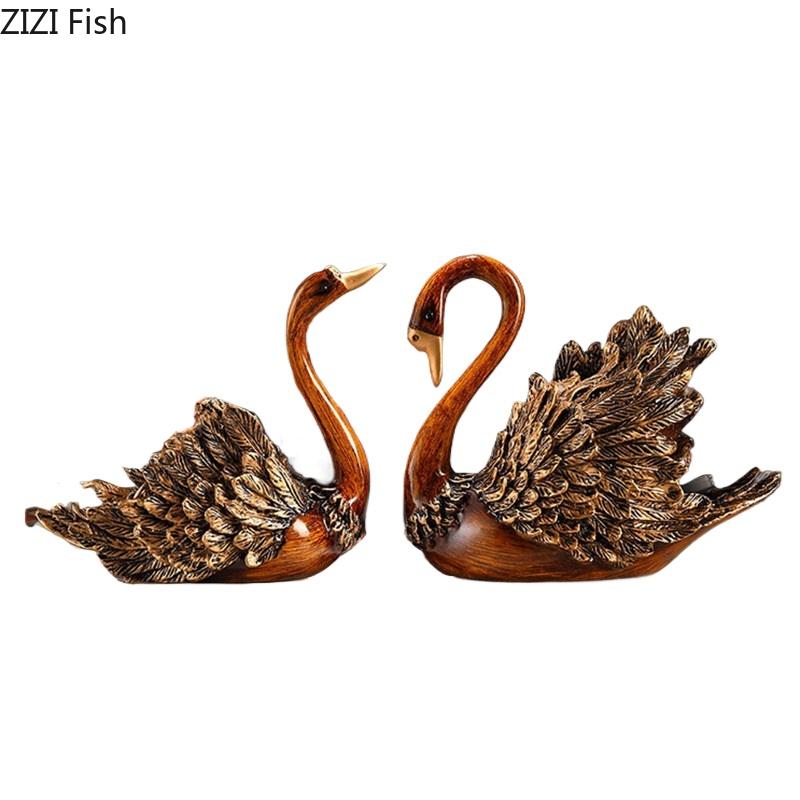 European Retro Swan Creative Artwork Ornaments Valentine's Day Gift Desk Decoration Swan Resin Sculpture Home Decor Accessories