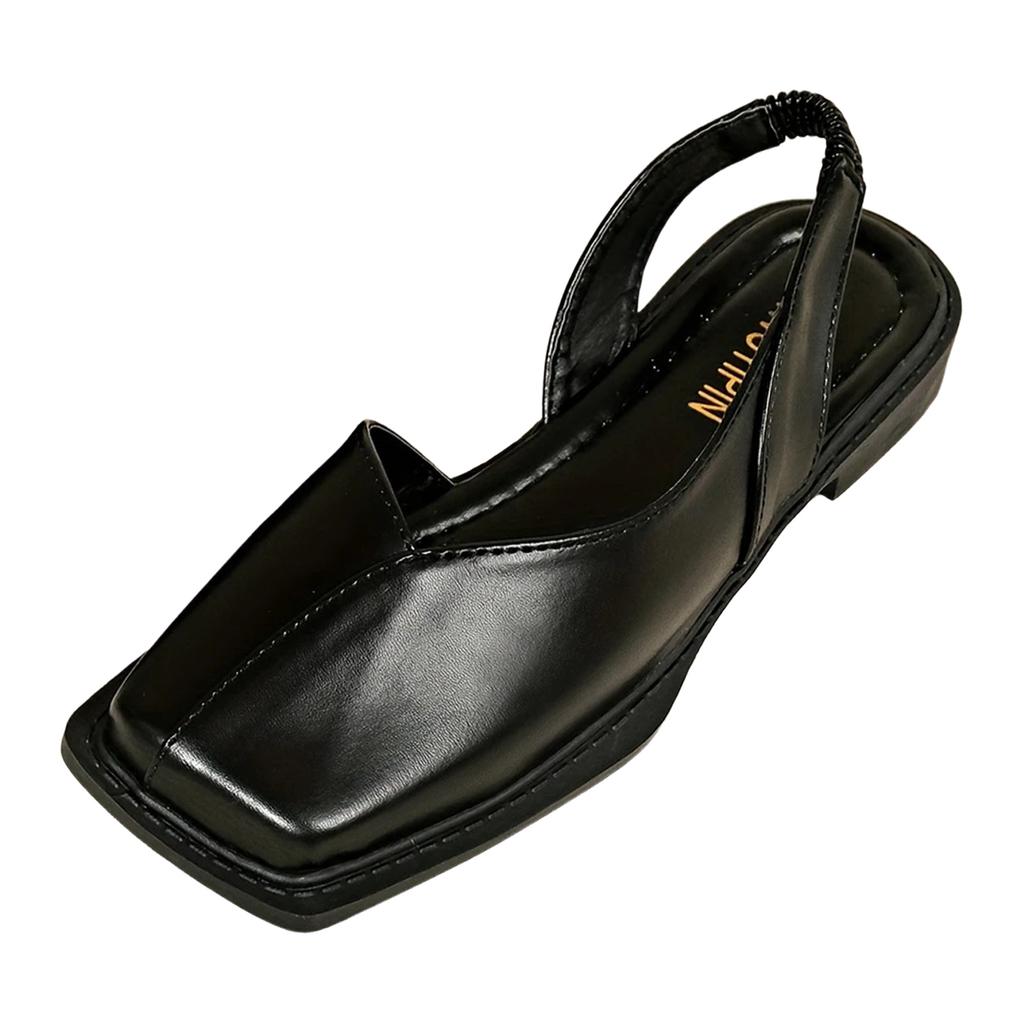 Sandales pour femmes Mode femme Été Couleur unie Bout carré Côté creux Chaussures arrière Talon bas élastique Décontracté Zapatos Para Mujer
