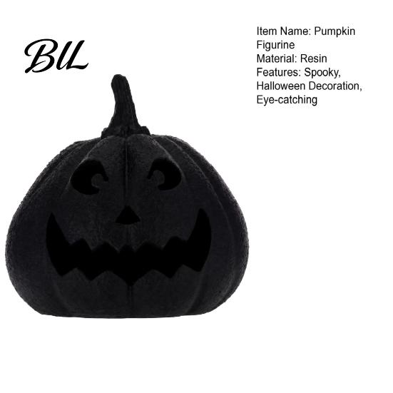 Gothic Home Decoration Halloween Pumpkin Figurine, Black Resin Spooky Face Sculpture, Durable Seasonal Table Centerpiece Tabletop for Mantel Fireplace
