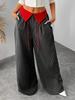 Women's Retro Pinstripe Wide-Leg Patchwork Color Block Floor-Length Pants
