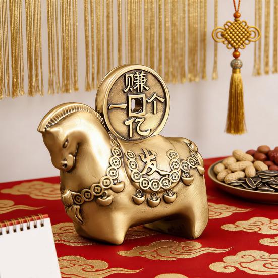 Kleine Messing-Pferdestatue Chinesisches Tierkreiszeichen Pferd Figur 2026 Jahr des Pferdes Tisch-Maskottchen