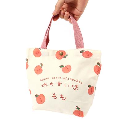 Small Canvas Women Tote Food Bag Japanese Peach Hand Lunch Bag Korean Mini Student Handbags Cotton Cloth Picnic Travel Bento