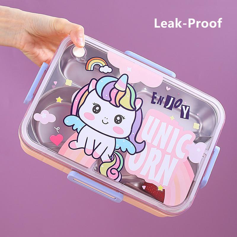 800ml Cartoon Stainless Steel 304 Lunch Box With Spoon Kids Leak-Proof Bento Box Student School Office Food Container