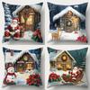 Merry Christmas Decoration Pillowcase Cottage Snow View Pillow Cover Sofa Cushion Suite Room Home Decoration New Year Gift