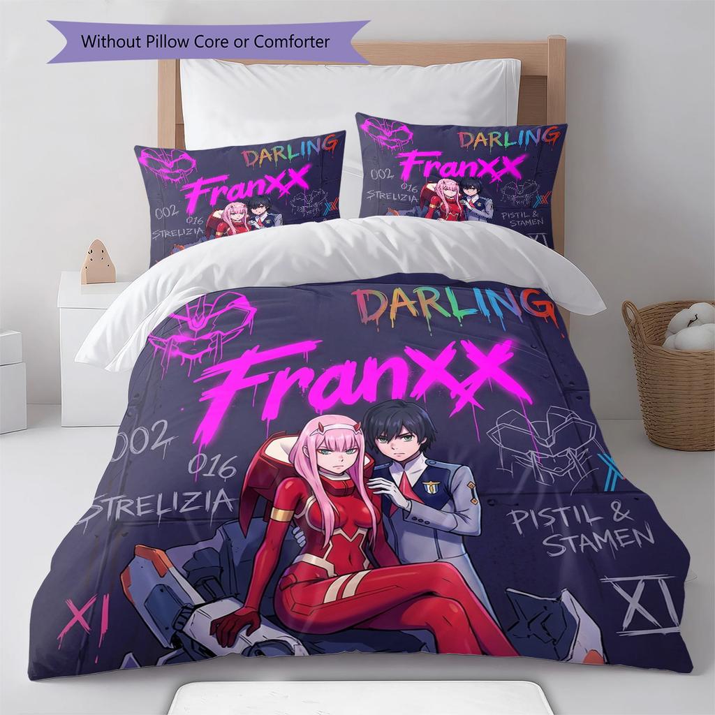 Franxx Pattern Bedding Quilt Set Quilt Cover Pillowcase Home Birthday Gift(1 * duvet cover + 2 * pillowcase, without core)