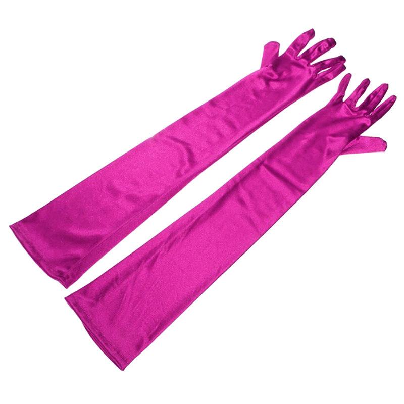Women  Long Solid Satin Soft Multicolor Ceremonial Gloves Drive Ride Dance Performance Sunscreen Cosplay Elasticity