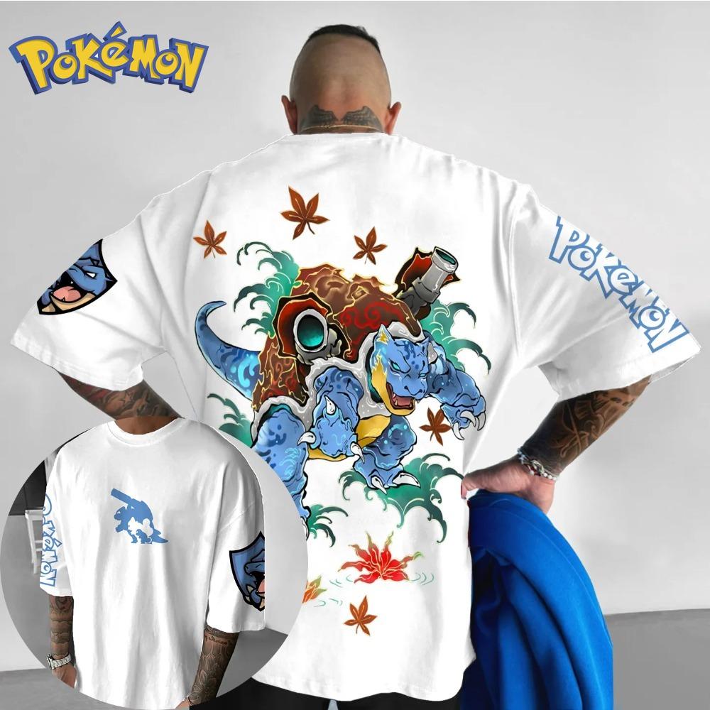 

Blastoise Double-layer Printed T-shirt Men and Women Summer Cartoon Peripheral Y2K Loose Casual Short Sleeved Top S белый