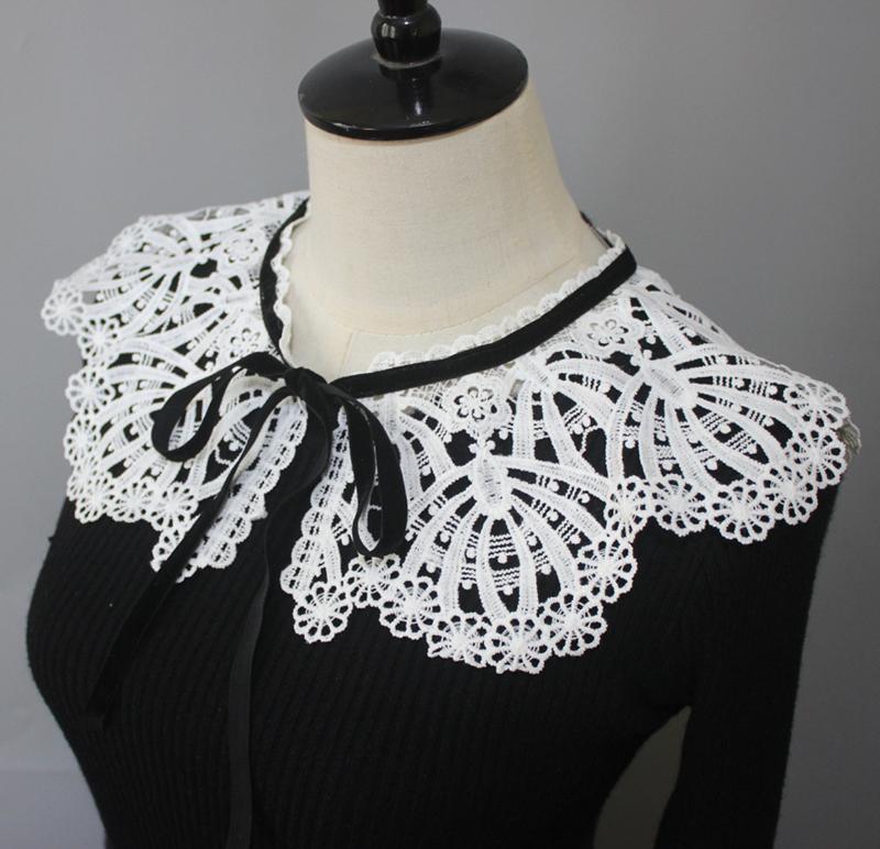 Decorative Embroidery Neckline Double-Layer Fake Collar Shawl Accessories Elegant Ruffle Scarf Lace Up Detachable Capelet