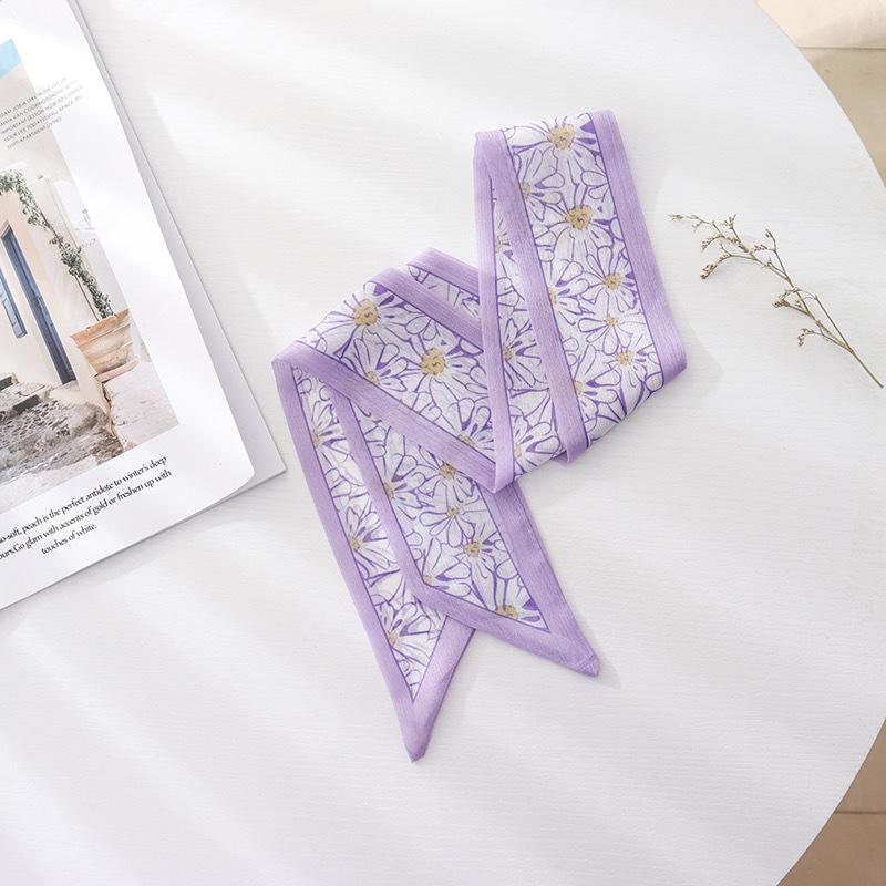 Retro Purple Silk Skarf Hijab Head Girl Luxury Silk Square Plaid Scarf Women Satin Neck Hair Tie Band Soft Work Neckerchife