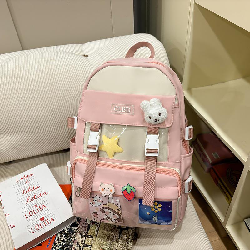 

Student backpack Elementary school bag Large capacity waterproof and wear-resistant simple backpack High value backpack розовый