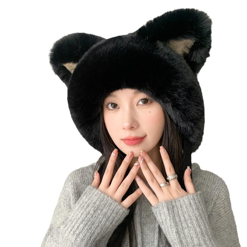 Cute Cat Ears for Women In Winter Lei Feng Hat Plush Fox Ears Plush Hat  Thickened Warm Winter Ear Protection Hat