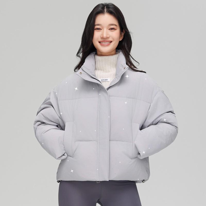 Daunenwattierte Kleidung Damen Winter Neu Kurz Freizeit Locker Stehkragen Wattierte Jacke