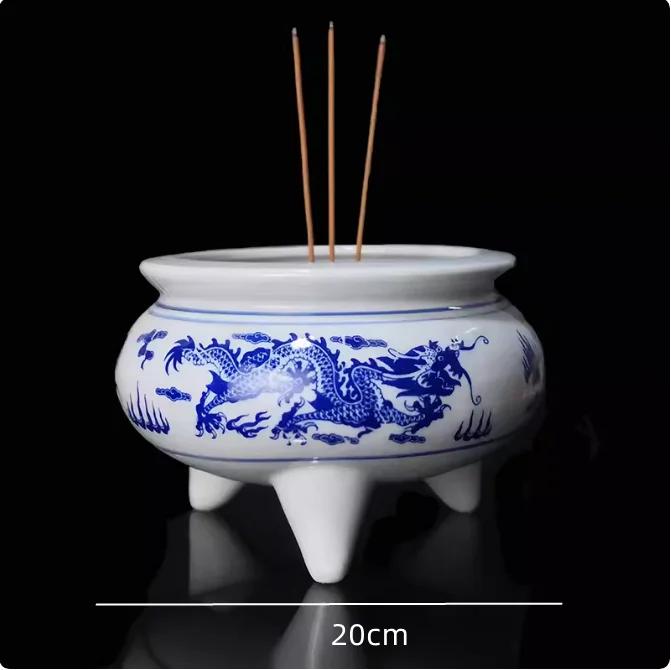 Jingdezhen Ceramic Incense Burner Blue and white porcelain candle stand Offering ornaments in front of Buddha