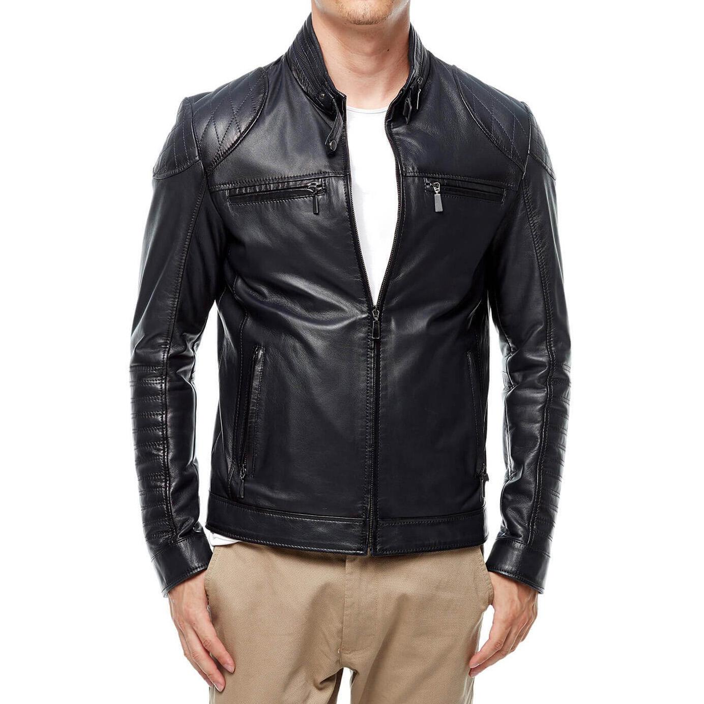 

SkinOutfit Men s Genuine Lambskin Black Leather Jacket Stylish Motorcycle Bomber Biker Outerwear MJ 180 L чорний