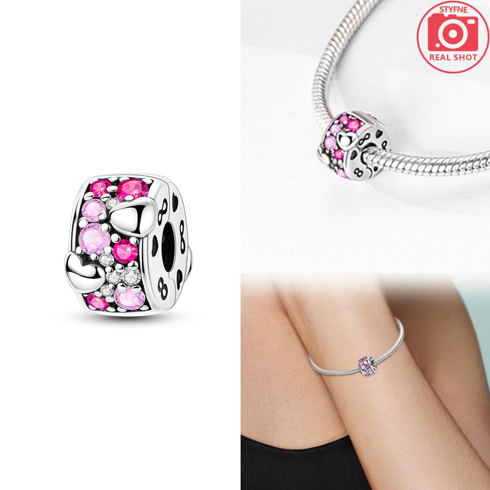 Original Copper Four-Leaf Clover Pink Zircon Snowflake Lock Charm Heart Beads Fit Bracelet Women Jewelry Diy Gift Accessory
