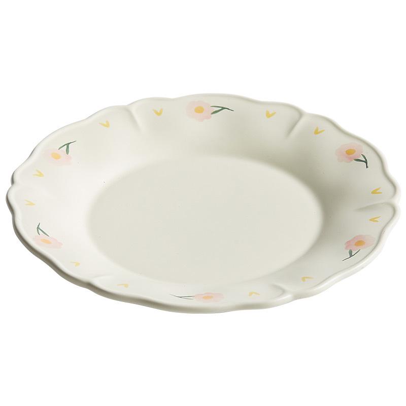 Hand-Painted Floral Tableware: French Countryside Plate & Lace Ceramic Rice Bowl