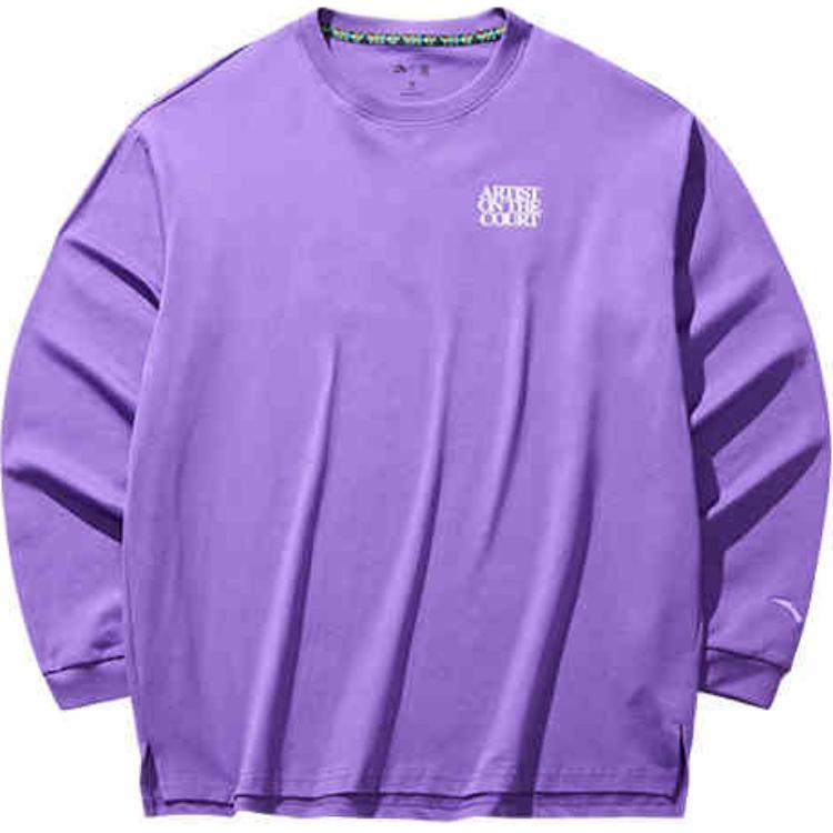 

Anta Loose Fit Letter Print Round Neck Pullover Long Sleeve T-Shirt Unisex Tops Fluorescent-Grape-Purple 172441404-5 S