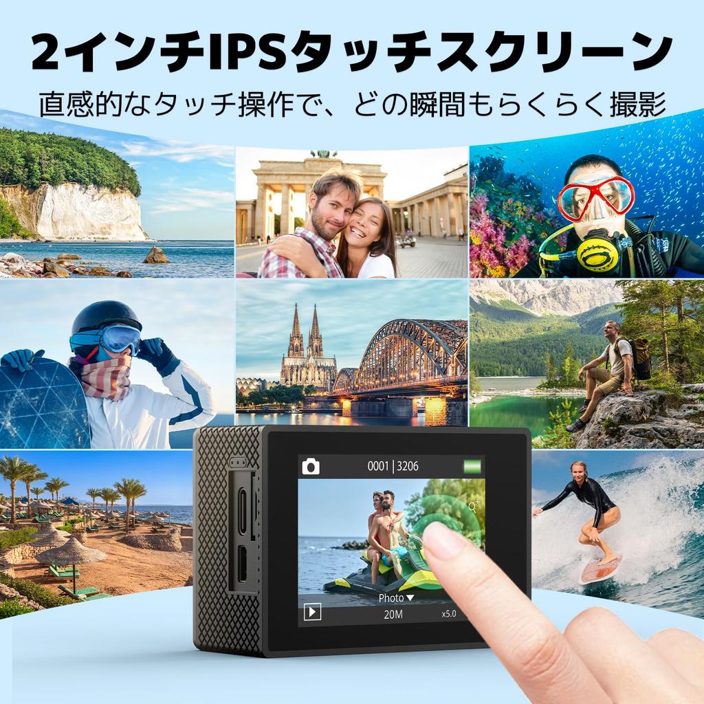 AKASO EK7000 Pro 64GB Memory 4K Action Touch External Image 40m Underwater HDMI Remote Two 1350mAh Wide Range of Wearable Camera + Card, Camera, 20MP,