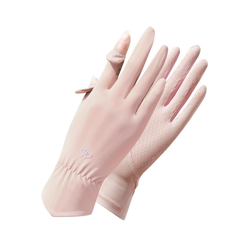 Sunscreen Gloves Women's UV Protection Summer Thin Ice Silk Non-slip Cycling Dew Two-finger Sleeves
