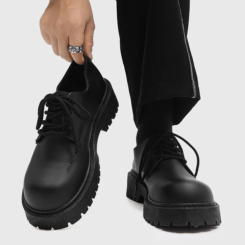 Zapatos de Cuero para Hombre Talla Grande Plataforma Negra con Cordones Zapatos Casuales para Hombres Jóvenes Estilo Británico Zapatos de Negocios y Sociales