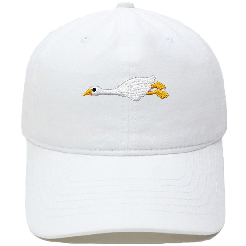 Cute lazy big white goose embroidered baseball cap washed retro dad hat men's and women's casual sunshade cap