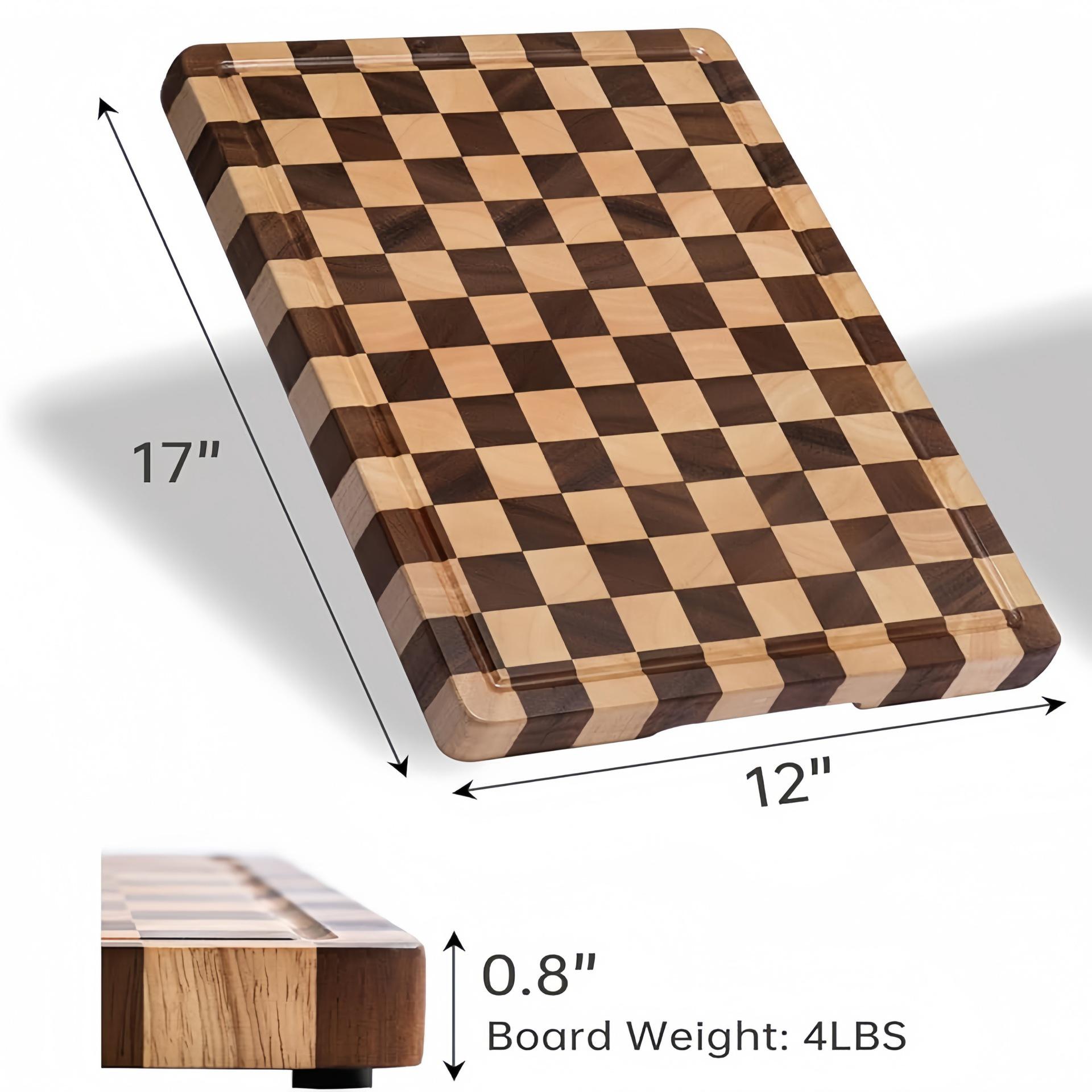 Rubberwood & Acacia Chessboard Pattern Cutting Board and Steak Barbecue Plate. 43x30x2cm (Boxed)