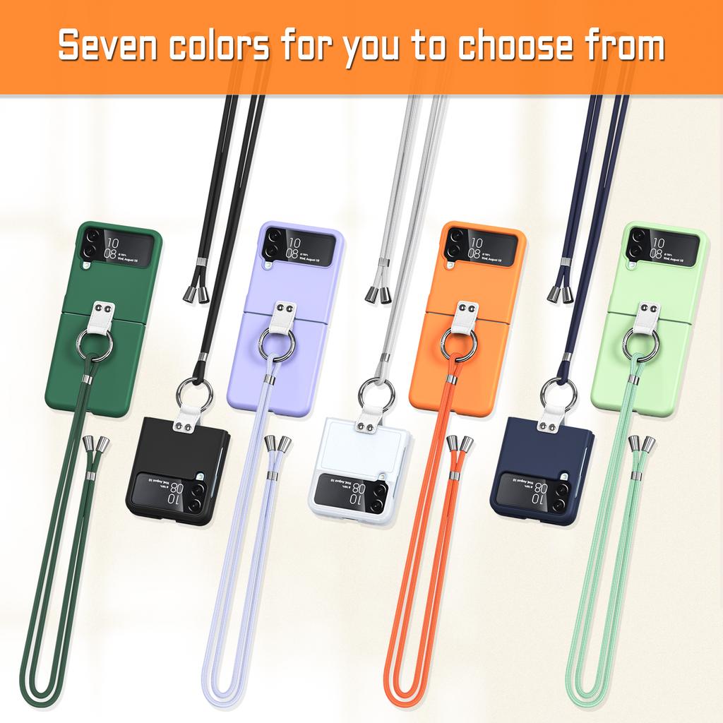 Anti-Slip Lanyard Mode Mobiltelefonfodral För Samsung Galaxy Z Flip4 5g Flip 4 Flip3 Flip 3 Zflip4 Ringhållare Stötsäkert skal