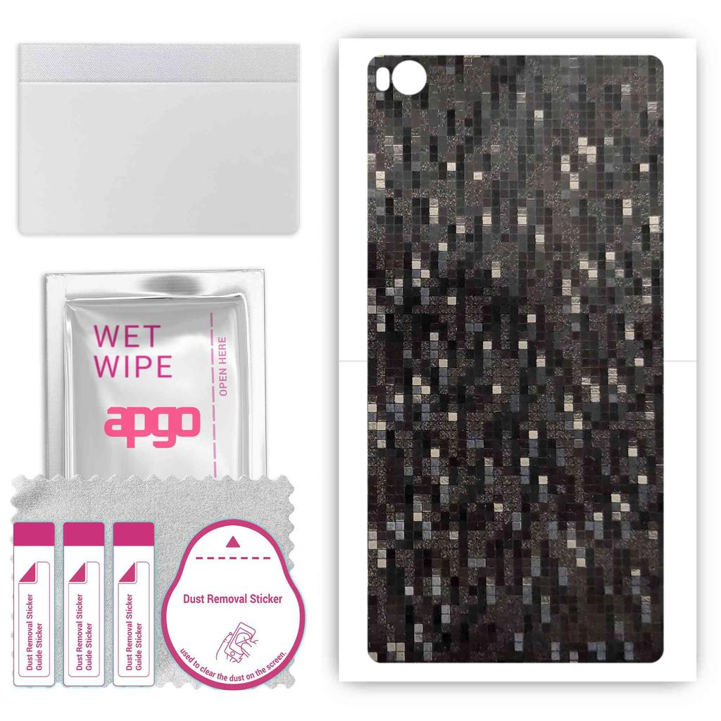 apgo Protective Skin Sticker for the Back Compatible with Huawei P8 Max, Wrap Film, Foil, Vinyl - Pattern Carbon Black Pixel