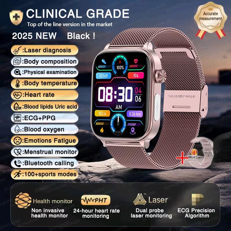2025 New ECG+PPG AI Health Diagnose Smart Watch Men Women Clock Blood Lipid BP Uric Acid Heart Rate Tracker