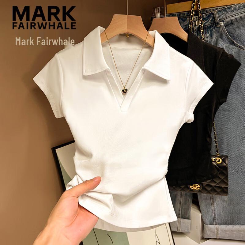 MARK FAIRWHALE Women s Cropped Polo T-shirt with Flutter Sleeves L белый