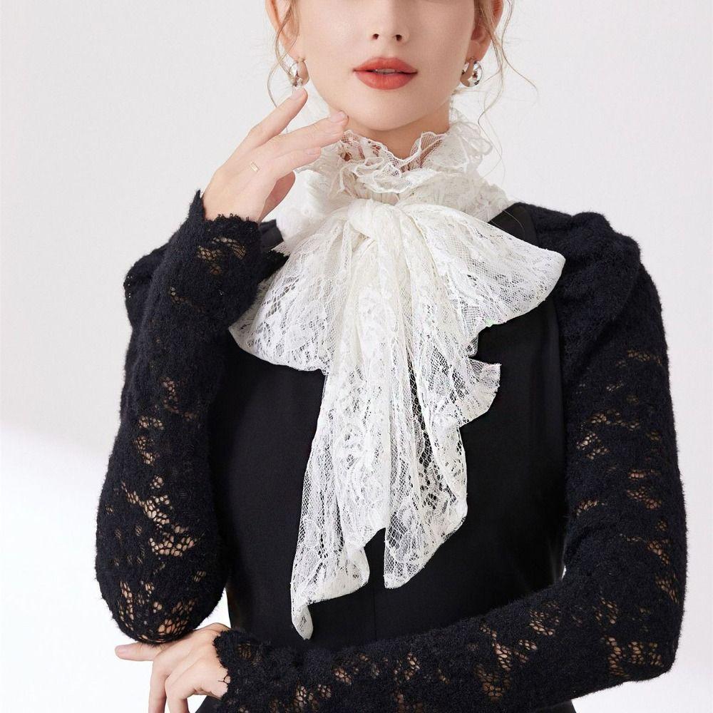 Vintage Bow Lace Collar Solid Color Ruffled edge Collar Costume Accessory Lace Fake Collar  Wedding