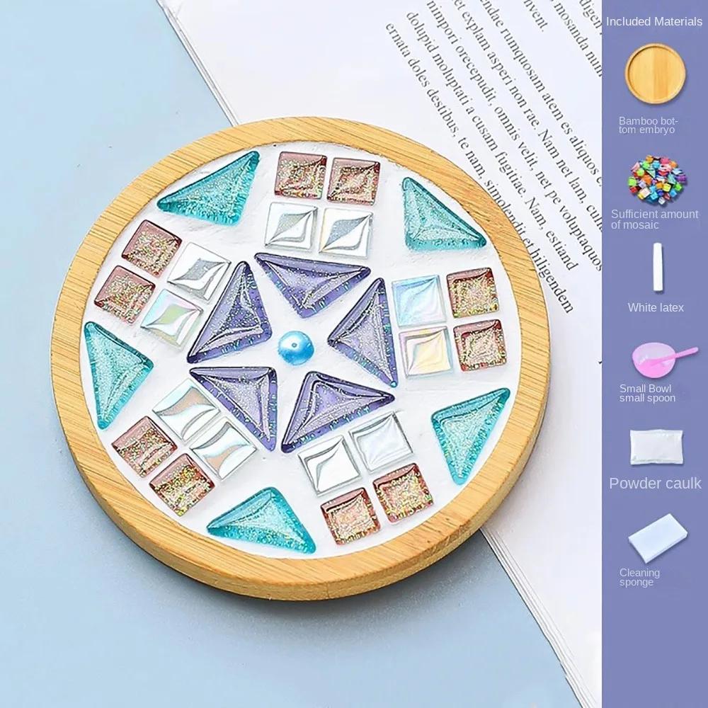 NEW Square Round DIY Mosaic Cup Mat Handicraft Mosaic Glass Handmade Coaster Accessories Free Creation Bamboo Pad Parent-Child