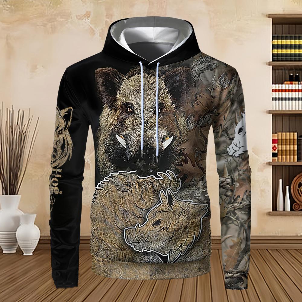 Wild Boar Hunting Camo 3D Print Hoodies Men Women Long Sleeve Hooded Sweatshirts Pullover Oversized Harajuku Coat Man Clothing
