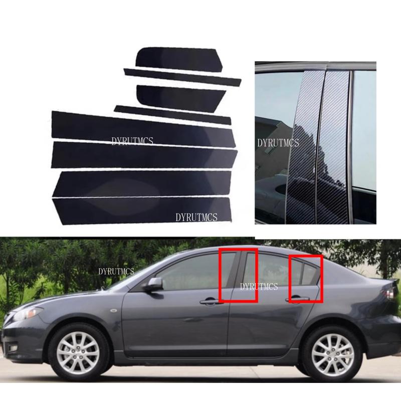 8PCS Door Window Glossy Black Pillar Posts Fit For Mazda 3 Axela 2006 2007 2008 2009 2010 2011 2012 Trim Cover Sticker Sticker