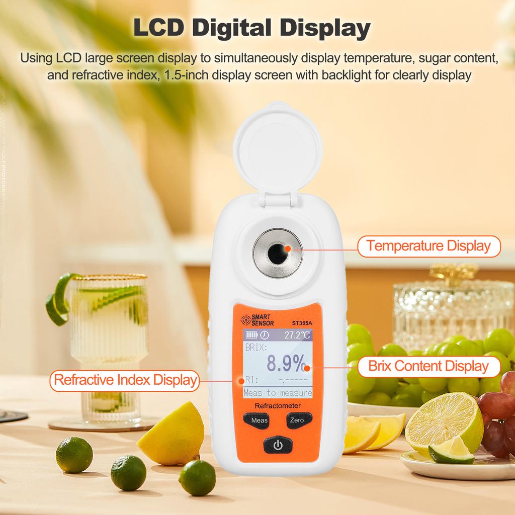 LCD Digital Refractometer Portable Handheld Refractometer ATC Sugar Percent Tester Sugar Concentration Detector Sugar Solution Content Test Tool Sacch