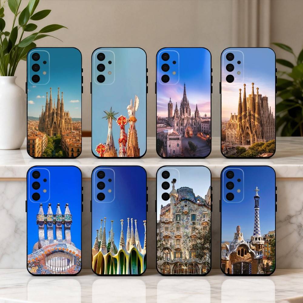 A-Architectural scenery of B-Barcelona Phone Case For Samsung Galaxy A73,A72,A71,A70,A53,A52,A51,Soft Silicone Black Cover
