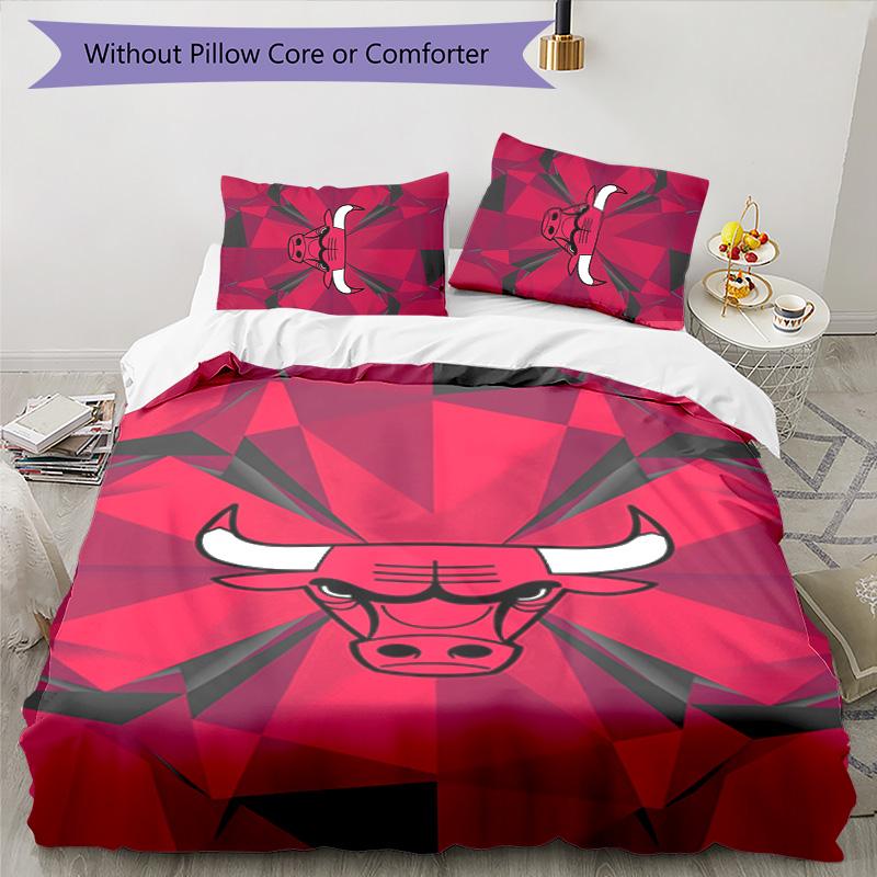 3pcs Chicago Bulls logo Themed Duvet Cover Set, Includes 1 Duvet Cover and 2 Pillowcases,Skin-Friendly&Comfortable Fabric,Suitable Bedding Sets