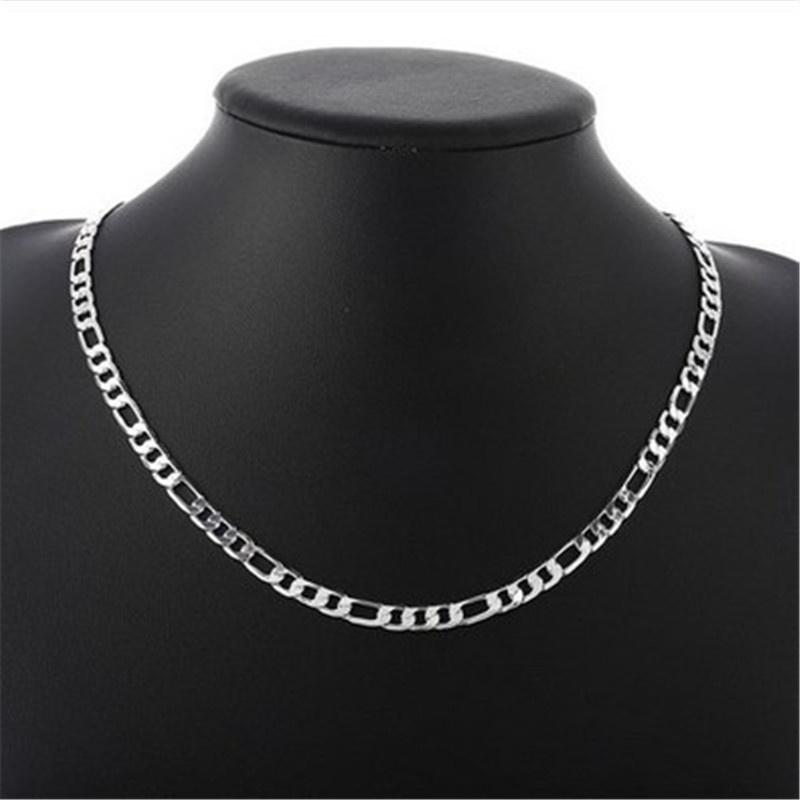Wholesale 925 Sterling Silver Men Flat Sideways Chain Necklace 4MM 16"-30"