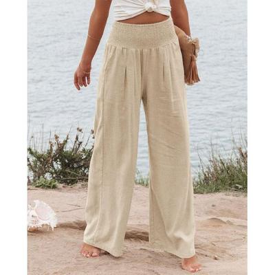 New Minimalist Women'S Fashionable Wide Leg Solid Color Casual Pants Casual Style Cotton Spring And Summer Pants