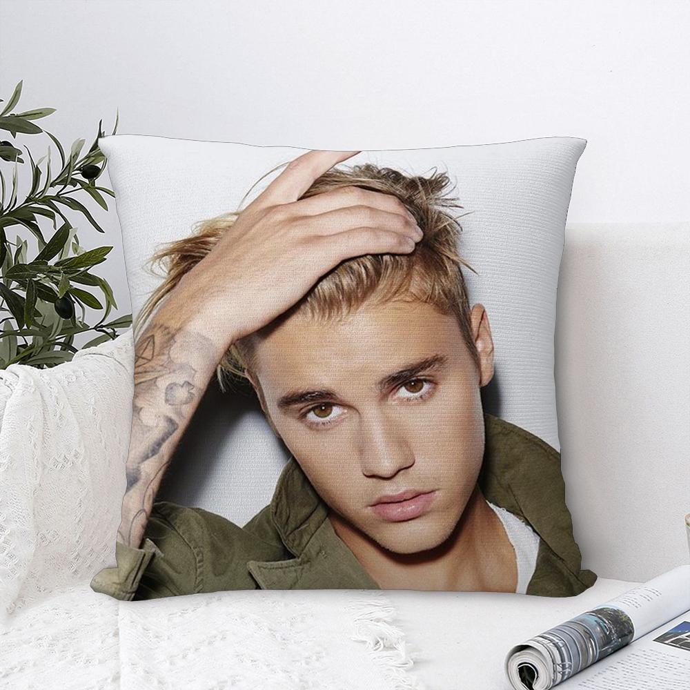 J-Justin B -Bieber Kissenbezug Plüschstoff Weicher Kissenbezug Doppelseitiger Druck Sofakissenbezug Dekokissenbezug Linen 40*40(CM)-1Pcs
